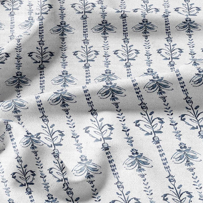 100% LINEN Fabric stripe print blue linen - floral fabric for upholstery home decor dress making 2359
