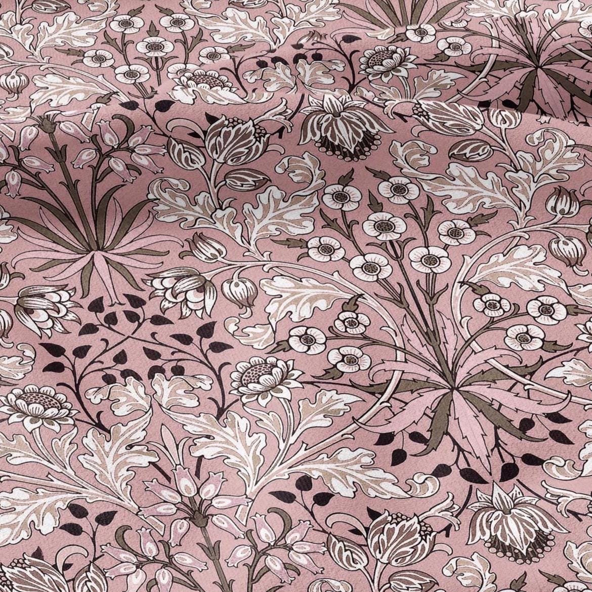 100% LINEN Fabric William Morris Hyacinth pink print - British linen floral upholstery home textile Victorian fabrics navy blue 3252