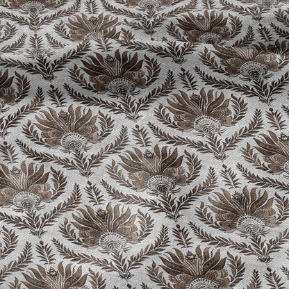 100% LINEN Fabric french sepia block print on oatmeal natur linen, floral toile de jouy fabric, French linen floral upholstery 305S