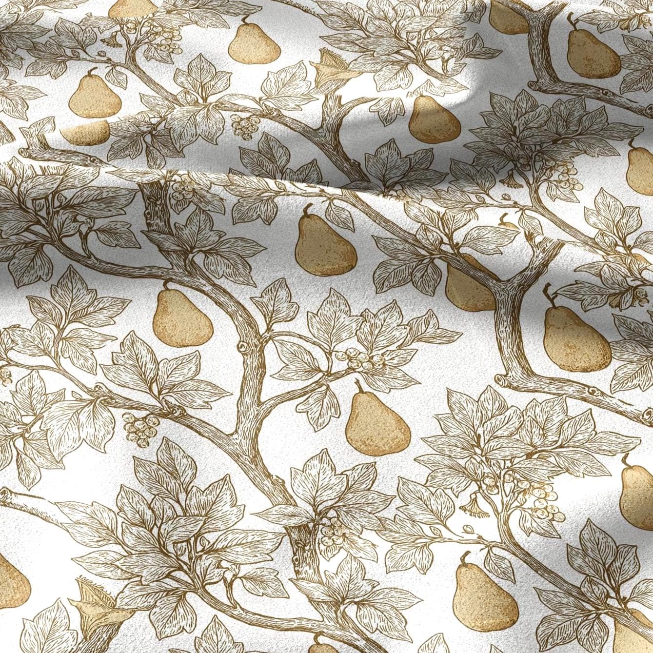 100% linen fabric Yellow pear tree print - Vintage fruits botanical - modern vintage 3398