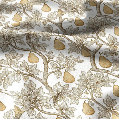 100% linen fabric Yellow pear tree print - Vintage fruits botanical - modern vintage 3398