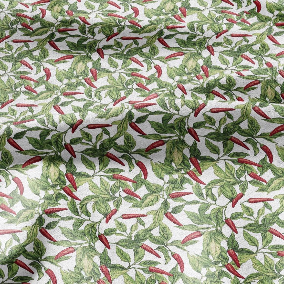 100% LINEN Fabric Chili pepper print linen - floral linen botanical fabric for upholstery home decor dress making 2206