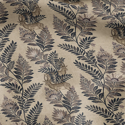 100% LINEN Fabric Woodland - Brown floral print with Antelope Eland Neutral Fabric by the Yard by LithuanianLinen 3787