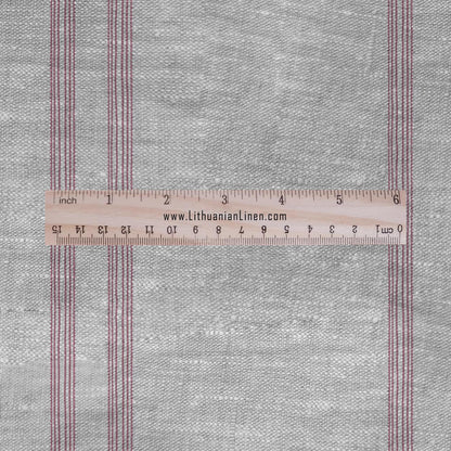 100% LINEN Fabric Herritage red Striped print -  on oatmeal or white linen for upholstery curtains dress making 2844