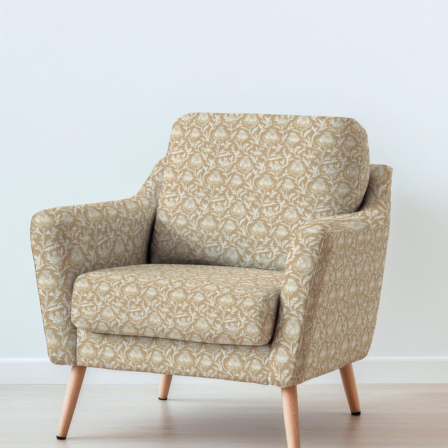 100% LINEN Fabric UPHOLSTERY 12oz - Beige thistle on white linen - Modern vintage Grandmillennial toile de jouy upholstery 2043