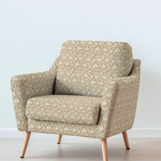 100% LINEN Fabric UPHOLSTERY 12oz - Beige thistle on white linen - Modern vintage Grandmillennial toile de jouy upholstery 2043