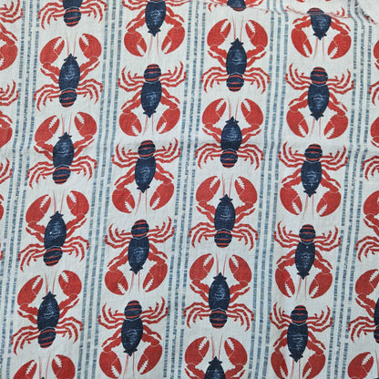100% LINEN Fabric LOBSTER stripe print - linen fabric with  coastal print for upholstery home decor or medium for dress making 2535