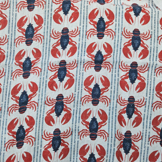 100% LINEN Fabric LOBSTER stripe print - linen fabric with  coastal print for upholstery home decor or medium for dress making 2535