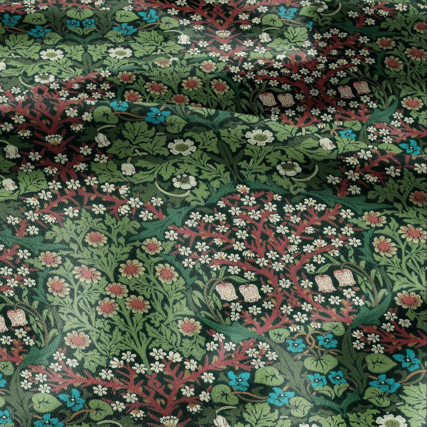 William Morris Blackthorn 100% LINEN Fabric - British linen floral upholstery home textile Victorian fabrics green 3175
