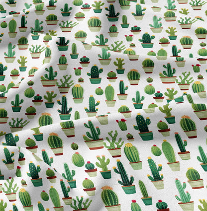 100% LINEN Fabric green Cactus - botanical flax fabric Greenery print upholstery dressmaking clothing - Tropical Floral flax Spring fabric