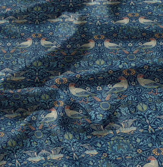William Morris Birds print on  100% LINEN, Victorian Art and crafts linen Fabric, Linen fabric botanical Historical upholstery home textile