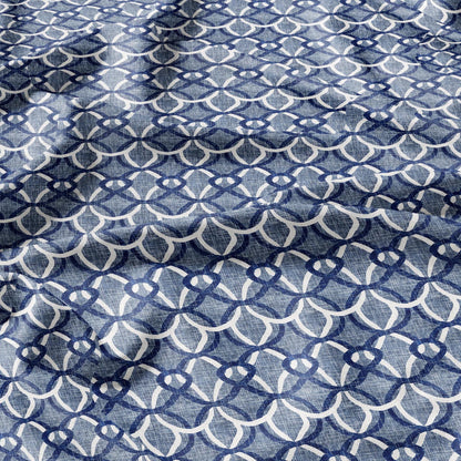100% LINEN Fabric  Abstract indigo blue Ropes - Oriental blue print on linen fabric for upholstery curtains dress making Knot