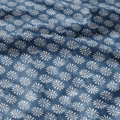 100% LINEN Fabric oriental print - blue star floral block print - 2389 - upholstery home decor clothing  sewing 2389