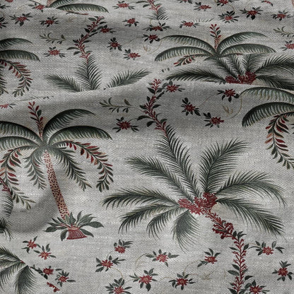 100% LINEN Fabric Palm tree print flowers - oatmeal linen fabric art deco print - fabric for home decor upholstery