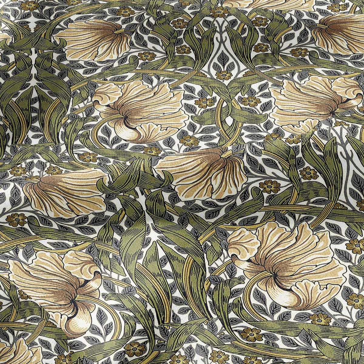 100% LINEN fabric - William Morris Pimpernel olive green beige - British Victorian Art Craft flax - sewing home decor or clothing 3816