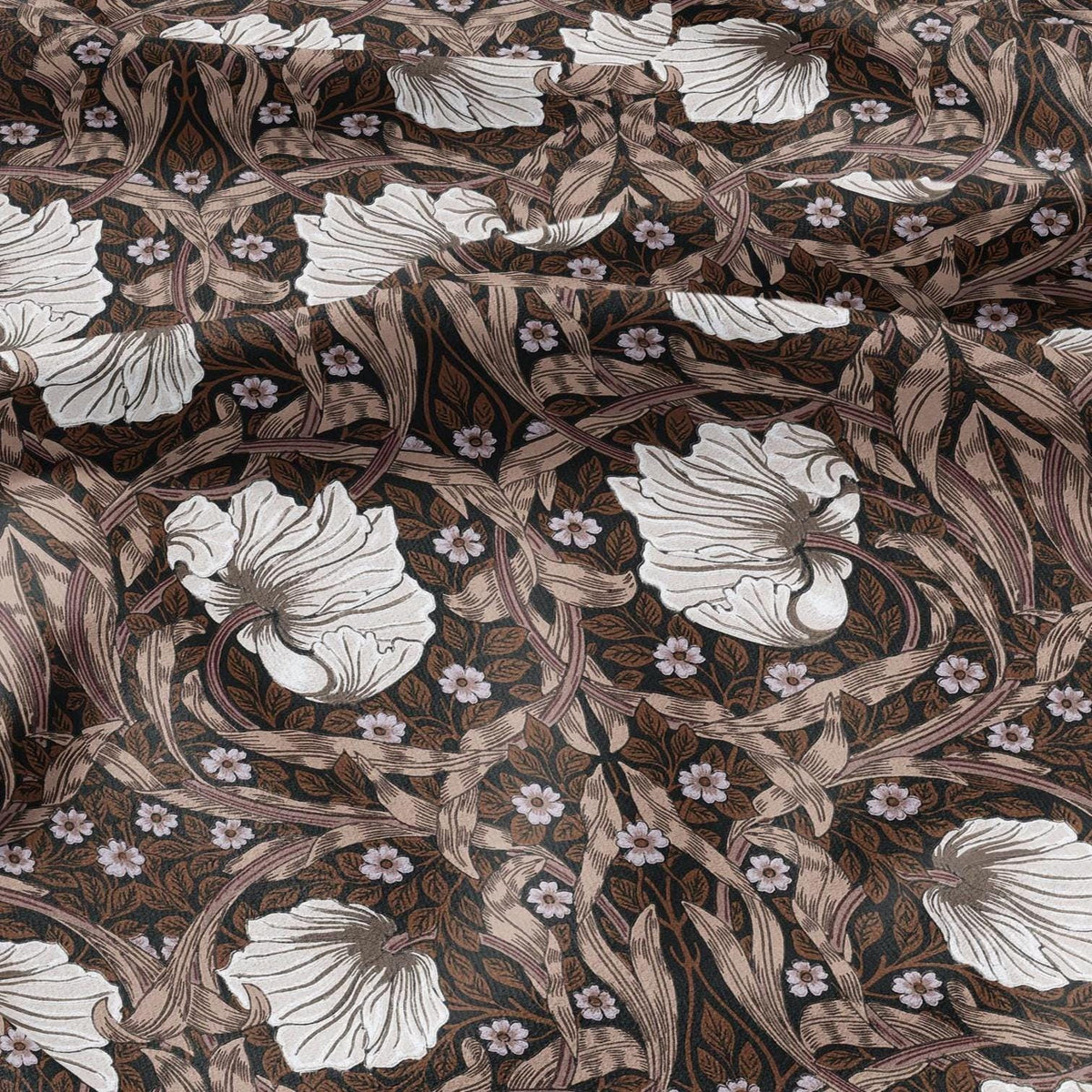 100% LINEN fabric - William Morris Pimpernel brown - British Victorian Art Craft flax - sewing upholstery home decor or clothing 3825