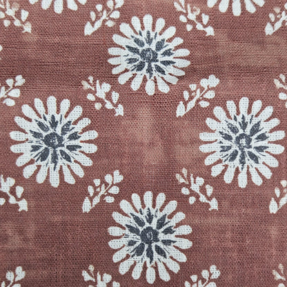 100% LINEN Fabric floral print - muddy brown white stripe block print linen heavy for upholstery home decor - medium for dress making 2808