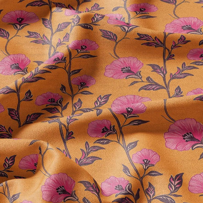 100% LINEN Fabric tropical flower print linen - orange pink floral fabric for upholstery home decor dress making 2195