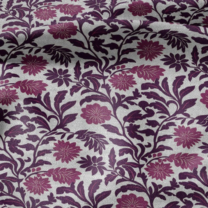 100% LINEN Fabric purple flowers - floral modern print on oatmeal linen for home decor sewing dress clothing 2372