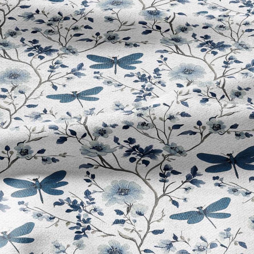 100% LINEN Fabric Dragonflies in field print - linen fabric with meadow print for upholstery home decor curtains pillowcases dress making