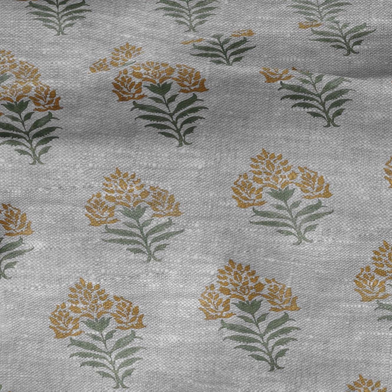 100% LINEN Fabric Block print Parijat flower - oatmeal linen fabric with floral print - heavy for home decor clothing 2753