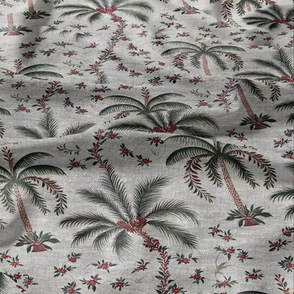 100% LINEN Fabric Palm tree print flowers - oatmeal linen fabric art deco print - fabric for home decor upholstery