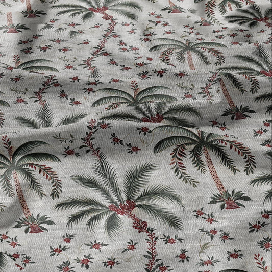 100% LINEN Fabric Palm tree print flowers - oatmeal linen fabric art deco print - fabric for home decor upholstery