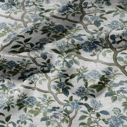 100% LINEN Fabric tropical flower print - floral green blue gray print on oatmeal linen for home decor sewing dress clothing 2370