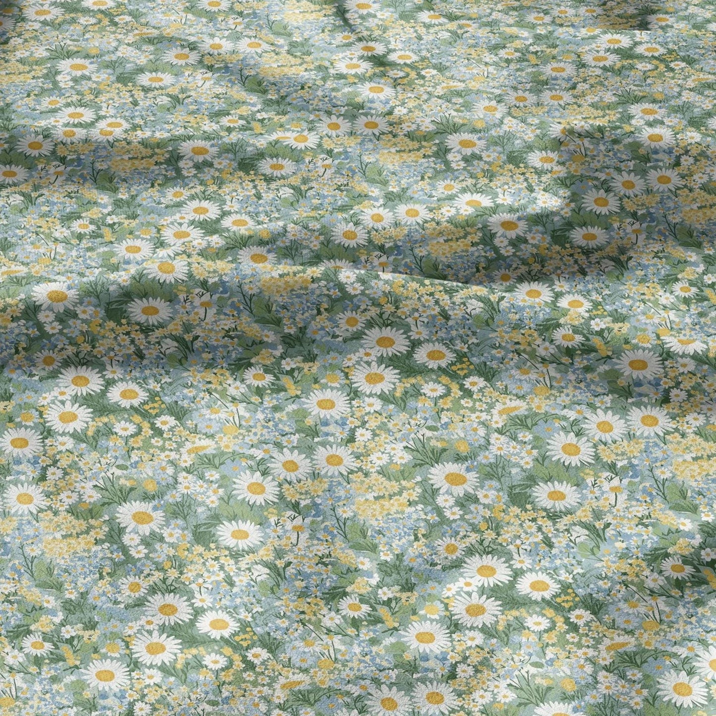 100% LINEN Fabric Chamomile meadow print - Swedish  floral linen heavy for upholstery home decor - medium for dress making 2899