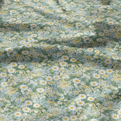 100% LINEN Fabric Chamomile meadow print - Swedish  floral linen heavy for upholstery home decor - medium for dress making 2899
