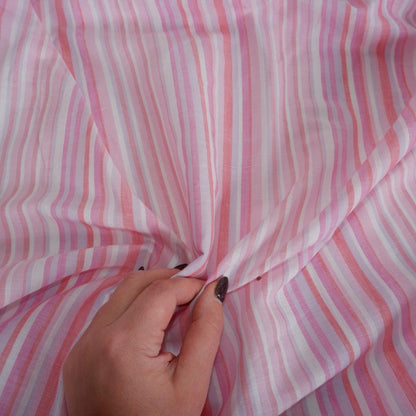 Premium Linen striped Fabric in blue green white | Medium weight multicolor stripes Valencia Stripe for clothing home textile