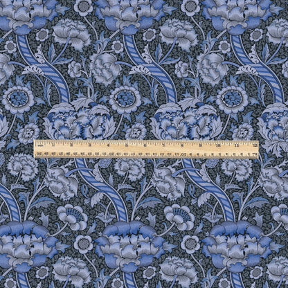 William Morris Wandle blue print on 100% LINEN - Victorian Art crafts linen Fabric - botanical Historical upholstery home textile 3163