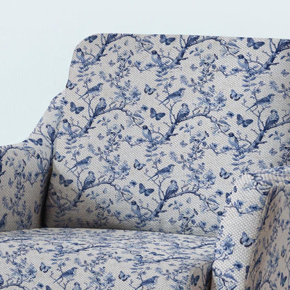 100% LINEN Fabric UPHOLSTERY 12oz - Toile de jouy print tree with brids indigo blue - floral oatmeal Modern Vintage upholstery 341