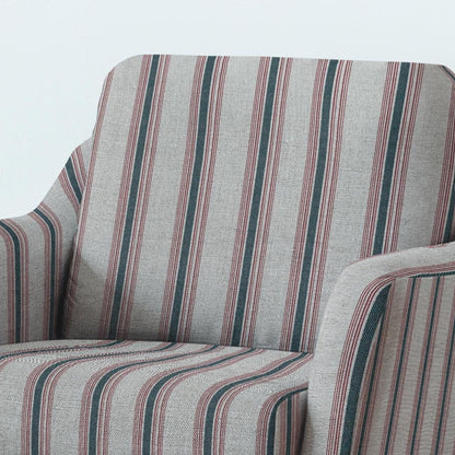 100% LINEN Fabric UPHOLSTERY 12oz - Belgian red ticking stripe on natural taupe grey linen - Modern vintage Grandmillenial upholstery 2969
