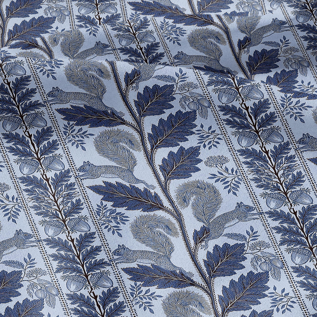 100% LINEN Fabric Woodland - blue floral print with Squirrel Neutral Fabric by the Yard by LithuanianLinen 3789