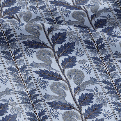 100% LINEN Fabric Woodland - blue floral print with Squirrel Neutral Fabric by the Yard by LithuanianLinen 3789