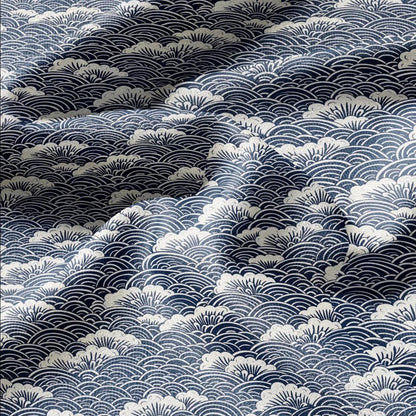 100% LINEN Fabric block print indigo on white - Japanese sea -  heavy linen fabric for upholstery home decor or medium for dress making 2150