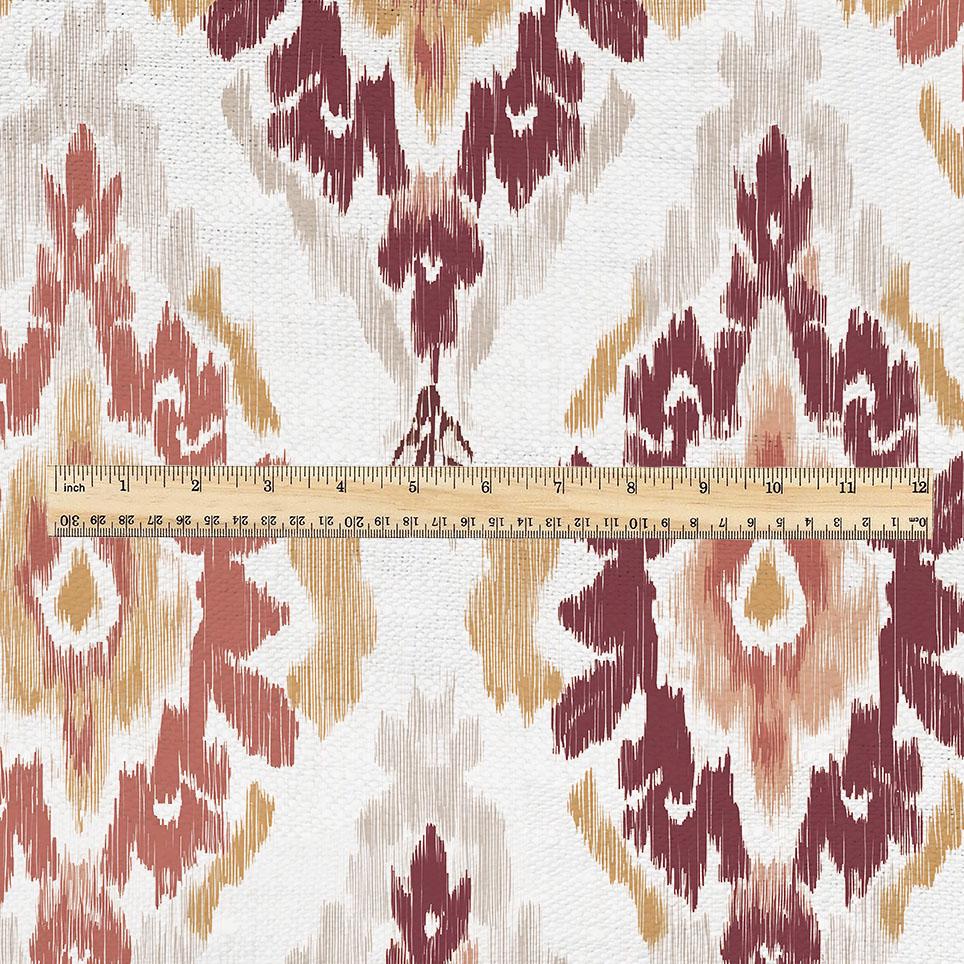 100% linen fabric red Ivory ikat floral print - Botanical artisanal Pattern - Ornate Home Decor 3425