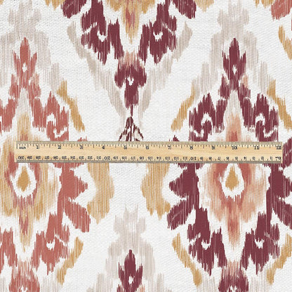 100% linen fabric red Ivory ikat floral print - Botanical artisanal Pattern - Ornate Home Decor 3425