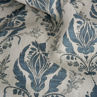 100% LINEN Fabric floral block print - Châteaucore Rustic French Charm print on oatmeal linen for upholstery curtains dress making 2001
