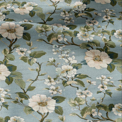 100% LINEN Fabric Apple Blossom print - modern contemporary Chinoiserie print on linen fabric upholstery dress making curtains