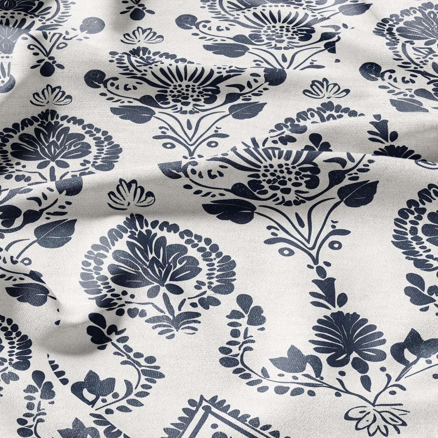 100% LINEN Fabric block print indigo blue on white -linen fabric with blue floral print heavy linen fabric for upholstery home decor 2423