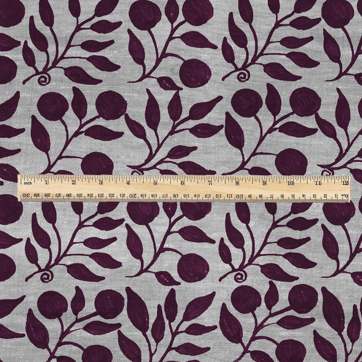 100% LINEN Fabric William Morris Rosehip burgundy gray - oatmeal linen fabric with botanical print - Victorian Art Craft Historical 3291