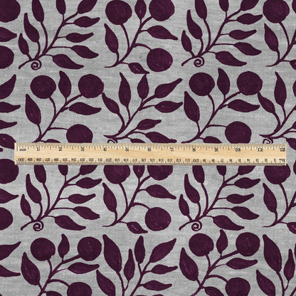 100% LINEN Fabric William Morris Rosehip burgundy gray - oatmeal linen fabric with botanical print - Victorian Art Craft Historical 3291