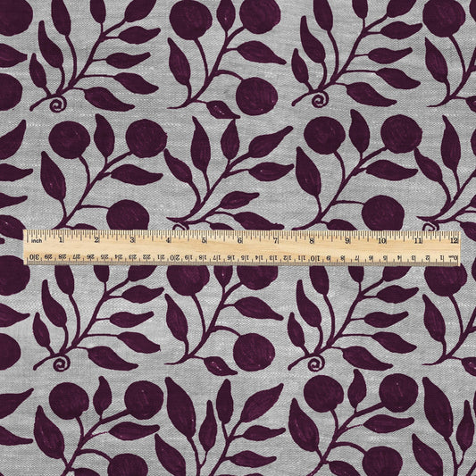 100% LINEN Fabric William Morris Rosehip burgundy gray - oatmeal linen fabric with botanical print - Victorian Art Craft Historical 3291