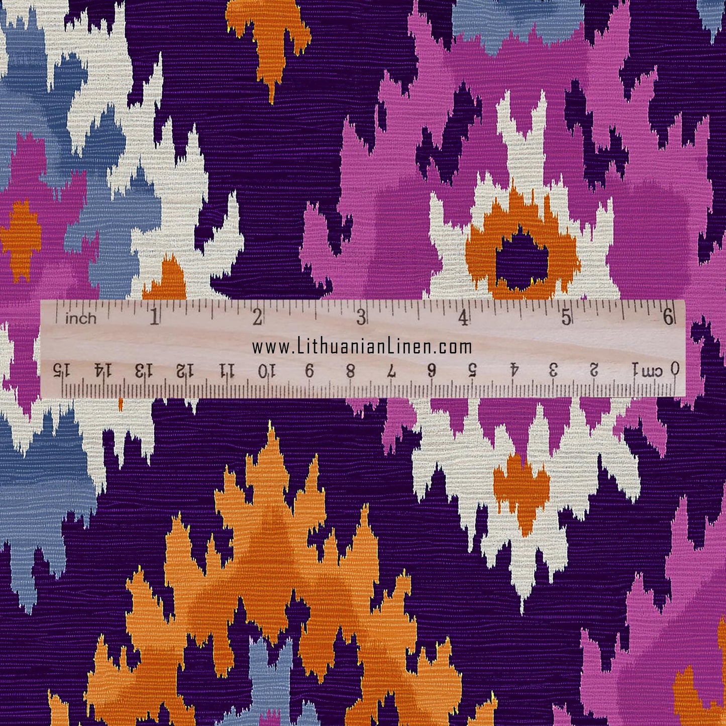 100% LINEN Fabric Abstract Ikat ethno print - Modern Purple beige - for upholstery home decor curtains pillows sewing dress 2987