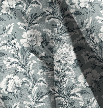 100% LINEN Fabric Floral sage green print, linen fabric with botanical print, heavy linen fabric for upholstery home decor curtains cushions