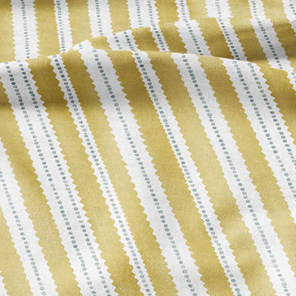 100% LINEN Fabric Scalloped stripe print - retro yellow dot stripe - for upholstery home decor - medium for dress making 2884Y