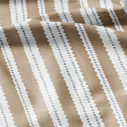 100% LINEN Fabric Scalloped stripe print - retro sepia brown dot stripe - for upholstery home decor - medium for dress making 2884GR