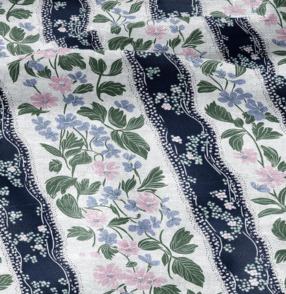 100% LINEN Fabric floral stripe print - mediterranean fabric floral print in navy blue green pink - linen fabric upholstery dress making